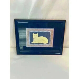 Elizabeth King Brownd Otigiri Cat Kitten Lacquerware Tray Platter Blue Rectangle